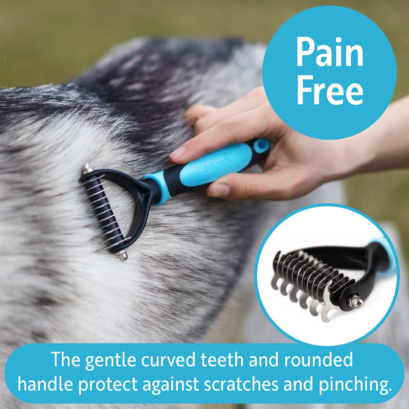 DakPets Cat & Dog Grooming Tool | All-In-One Metal Pet Hair Remover, Undercoat Rake, Dematting Tool, Detangling Comb, Fur Shedding Blade and Grooming Brush | For Medium to Long-Haired Cats and Dogs Blue - PawsPlanet Australia