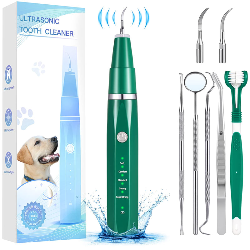 HAVIT Ultrasonic Tooth Scaler for Dogs, 5 Cleaning Modes Dog Plaque and Tartar Remover with Built-in LED Light, Dog Teeth Cleaning Kit with Dog Toothbrush for Dog and Cat Dental Care - Green - PawsPlanet Australia