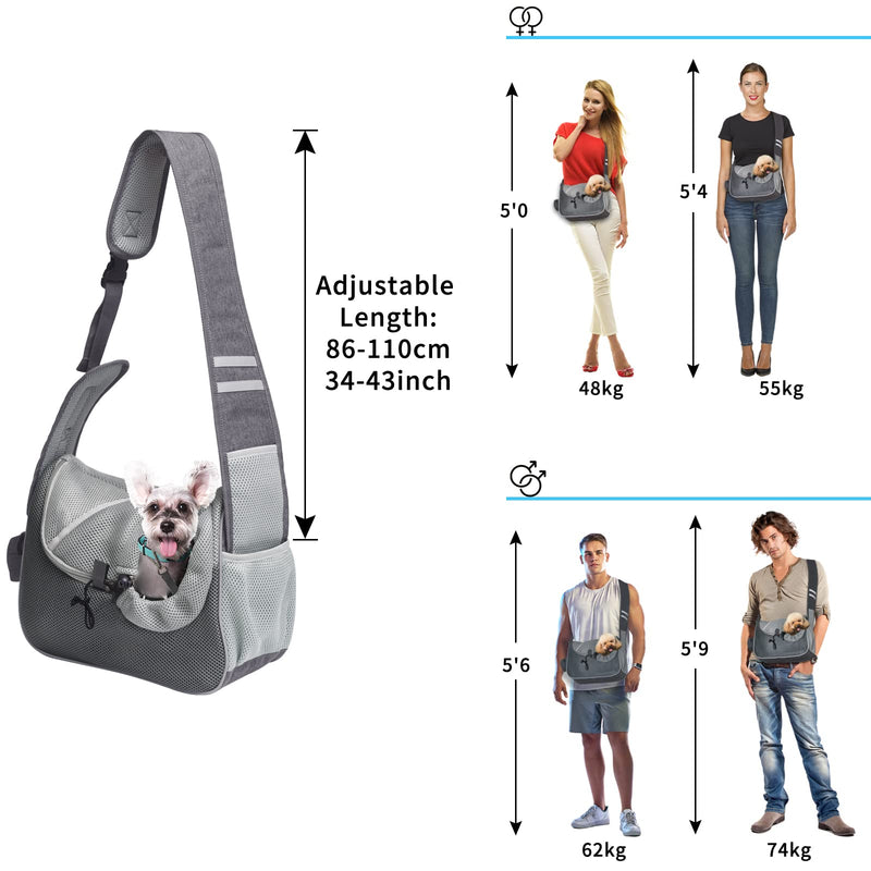 Pet Dog Sling Carrier Cat Dog Papoose Hand Free, Adjustable Pet Front Carrier with Interactive Soothe, Bottom Hard Support Soft Padded, Small Animal 5-10lbs Shoulder Puppy Travel Bag Outdoor Grey - PawsPlanet Australia