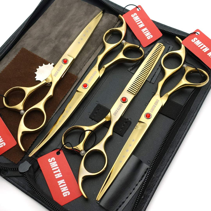 7.0 inches Professional Dog Grooming Scissors Set Straight & thinning & Curved 4pcs in 1 Set (Gold) - PawsPlanet Australia
