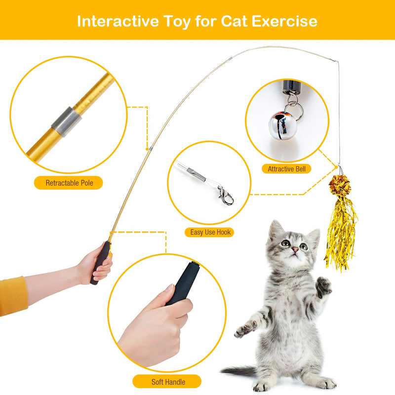 Pet Soft Feather Cat Toys 9pcs – Retractable Cat Feather Teaser Wand Toy Sets, Electric Floppity Fish Cat Toy with Catnip for Indoor Cats, Funny Interactive Cat Toys for Kitten Exercise Orange - PawsPlanet Australia