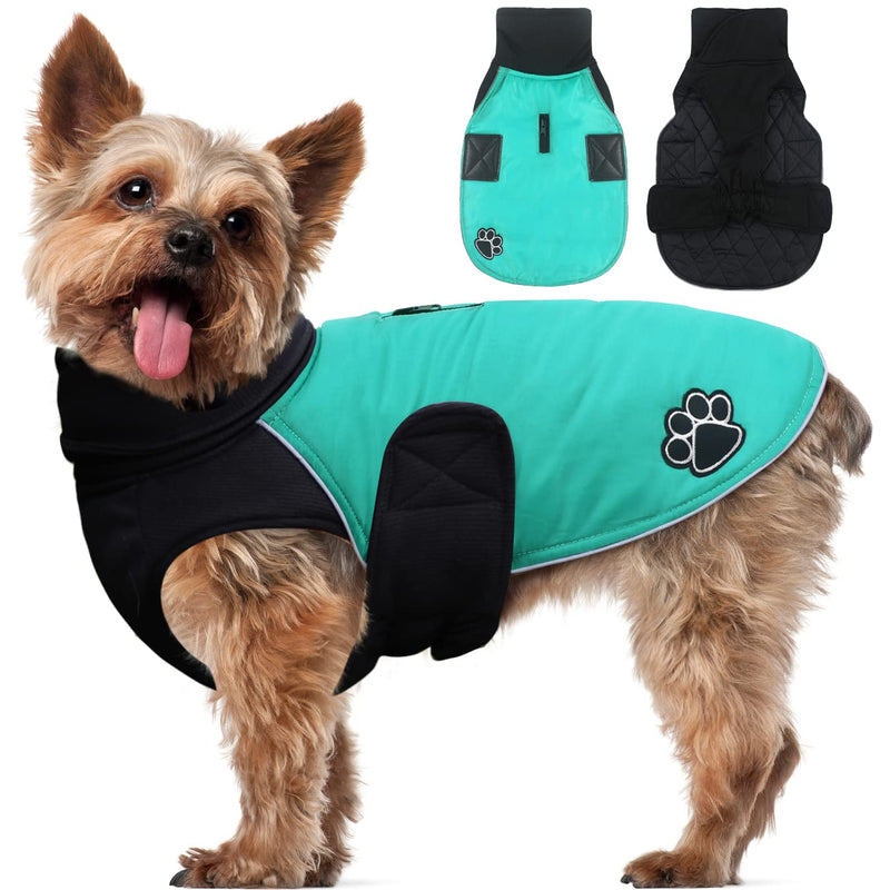 ALAGIRLS Dog Coat Winter Waterproof with Belly Protection, Reflective Warm Dog Jacket Winter Jacket with Leash Hole, Pet Clothes Outfit for Small Medium Dogs with Harness Hole, Turquoise MM (Chest Circumference: 50-62cm) Turquoise - PawsPlanet Australia