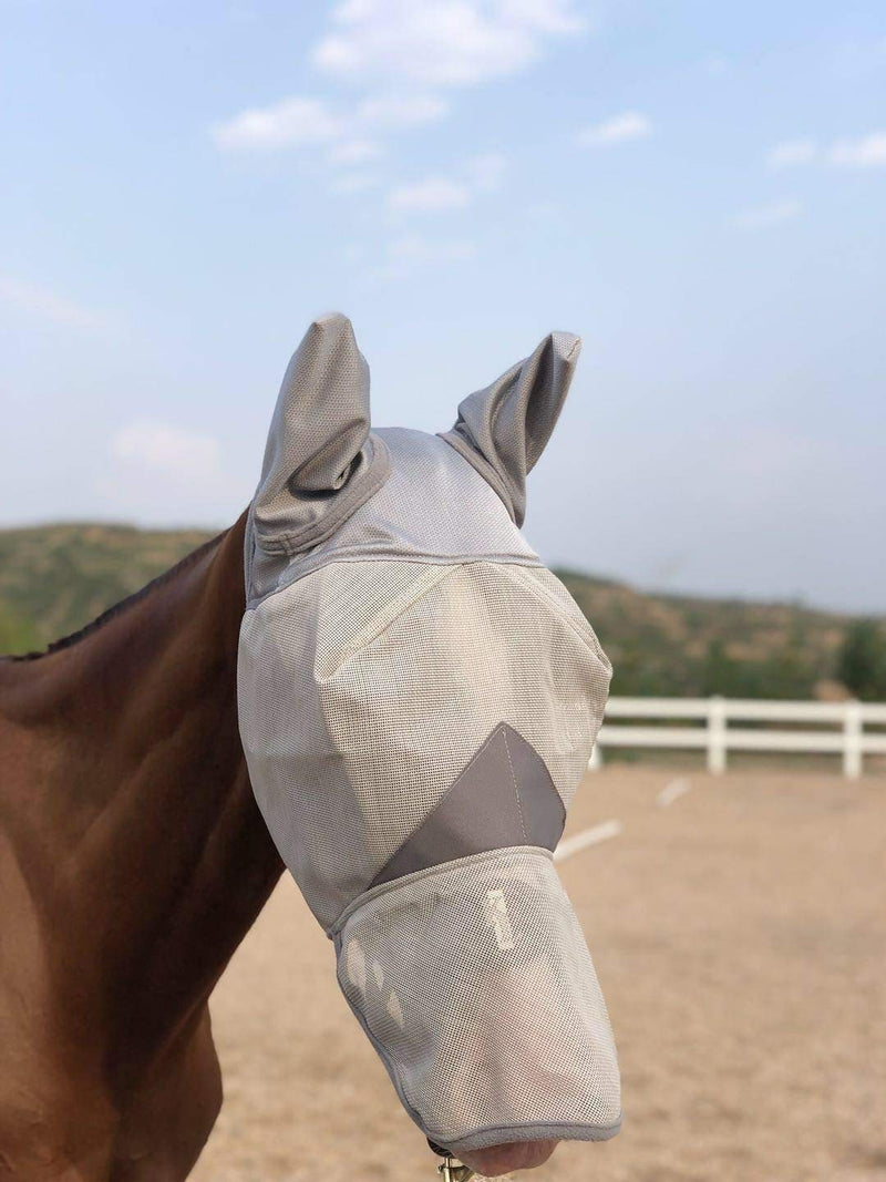 TGW RIDING Horse Long Nose Fly Mask with Ears (XS, Gray) XS - PawsPlanet Australia