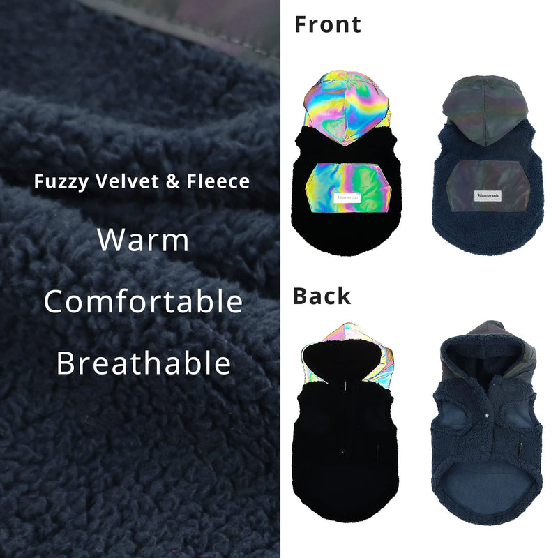 Fitwarm Safety Reflective Dog Hoodies Sporty Puppy Clothes Soft Fleece Dogs Hoodie Thermal Pet Sweatshirt Cat Outfits Doggie Apparel Winter Clothes with Pocket Blue S Aurora Blue - PawsPlanet Australia