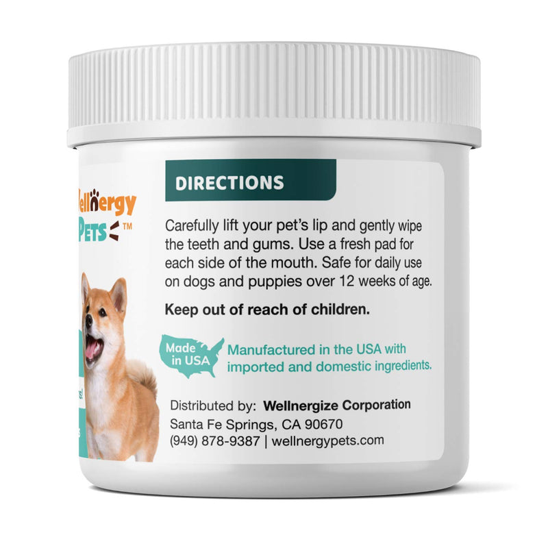 Wellnergy Pets Dental Wipes for Dogs and Cats - No Brush Formula; Improve Oral Hygiene and Health; Freshen Breath; Fresh Mint Flavor. 100 Wipes. - PawsPlanet Australia