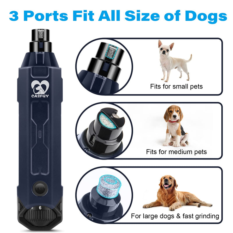 Casfuy Dog Claw Grinder 6 Speed - Newest Pet Claw Grinder, Super Quiet Rechargeable Electric Claw Trimmer for Large, Medium and Small Dogs Navy Blue - PawsPlanet Australia