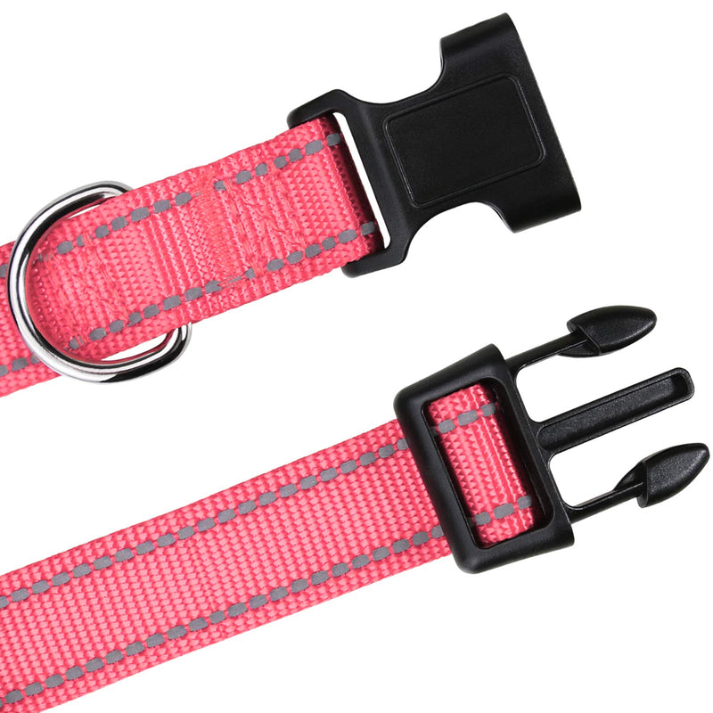 TagMe Reflective Nylon Dog Collars, Adjustable Classic Dog Collar with Quick Release Buckle for Extra Small Dogs, Baby Pink, 1.5 cm Width XS+ (Pack of 1) - PawsPlanet Australia