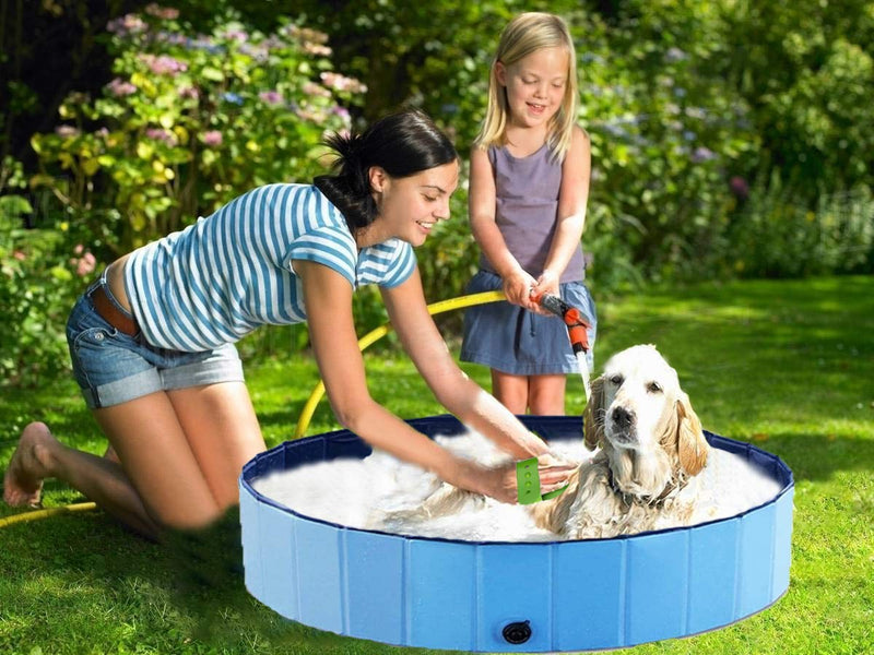 YASITY Dog Pool, Foldable Dog Bath Swimming Pool with Bath Brush & Bath Towel, Indoor & Outdoor Bathing Tub Pool, Kiddie Pool with Protective Lining, PVC Collapsible Pool for Dogs, Cats and Kids S: 32''X8'' - PawsPlanet Australia