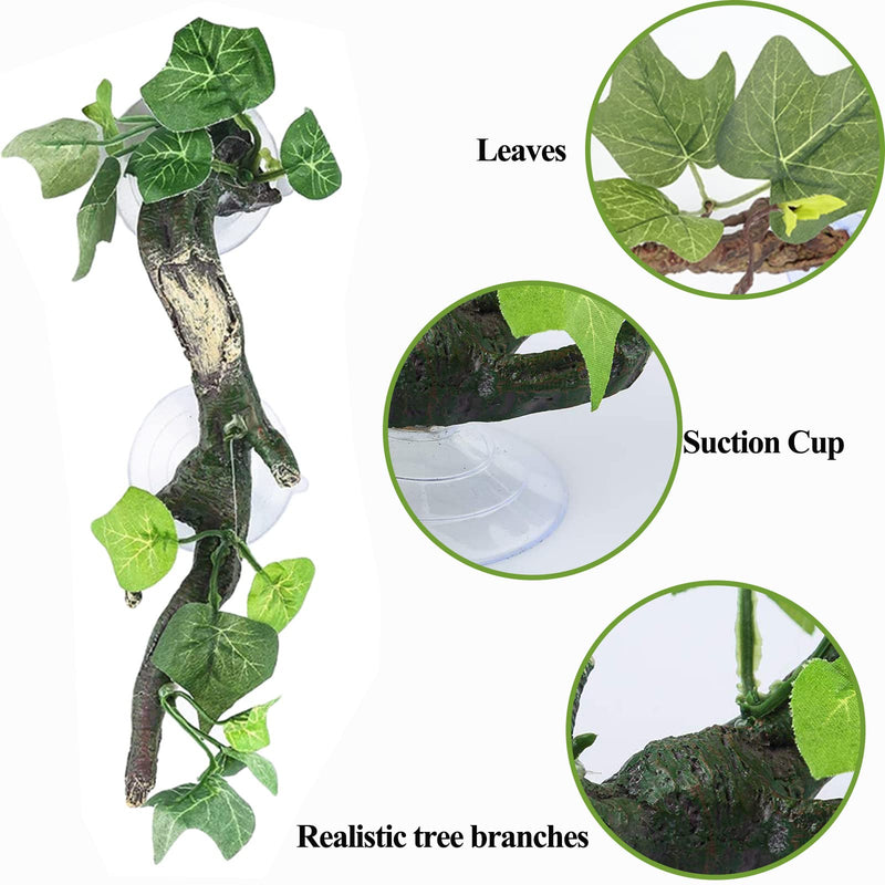 HERCOCCI Reptile Corner Branch, Terrarium Climbing Plants Decorations Reptile Hanging Vine with Suctions Cups for Amphibian Snake Lizard Gecko - PawsPlanet Australia