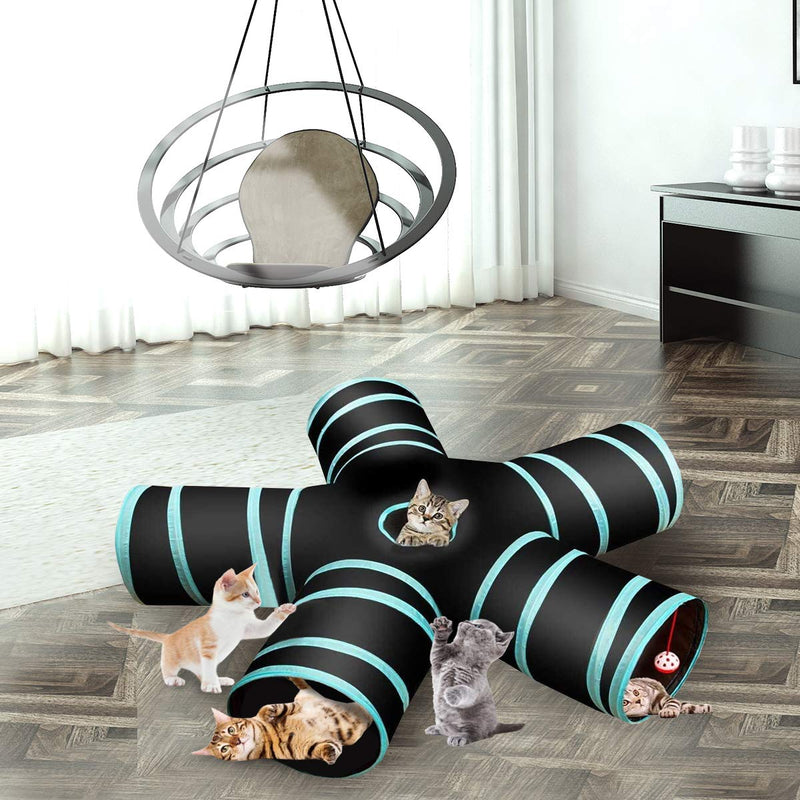 MQUPIN Pet Tunnel Cat Tunnel Upgraded,5-Way Tunnel Collapsible Extensible Cat Tube Crinkle Pop Up Tunnel, Tear Resistant Crinkle Toy Maze House with Pompon and Bells for Cat Dog Puppy Kitten Rabbit - PawsPlanet Australia