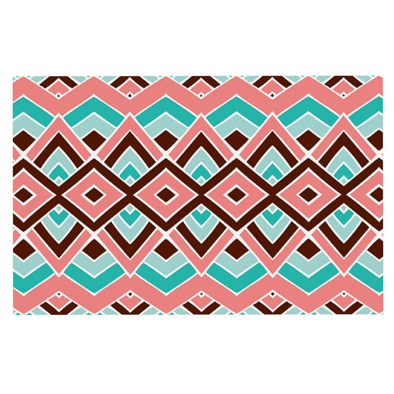 [Australia] - KESS InHouse Pom Graphic Design Eclectic Peach Teal Feeding Mat for Pet Bowl, 24 by 15-Inch 