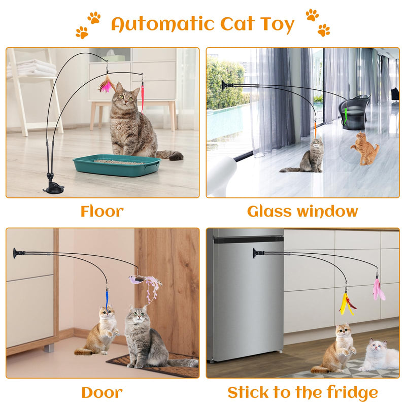 GOHHME Pack of 15 interactive cat toy fishing rod with feather, cat toy with bird, cat fishing rod with suction cup, cat stick toy with feathers for cats, feather toy with suction cup - PawsPlanet Australia