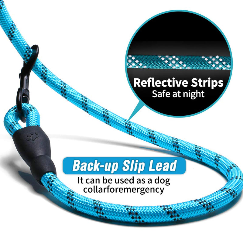 DOYOO Dog Leash 6 FT/10FT Thick Durable Nylon Rope - Comfortable Padded Handle Reflective Rope Dog Leash for Medium Large Dogs with Collapsible Pet Bowl and Garbage Bags 1 Pack 6FT Blue - PawsPlanet Australia