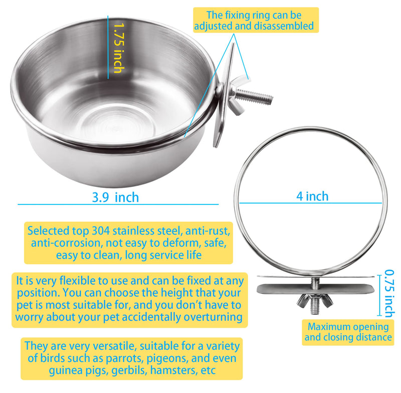MotBach 3 Pieces Stainless Steel Bird Feeding Dish Cups, Bird Feeder Parrot Food Water Bowls with Clamp, Pet Cage Cups Holder for Bird Parrot Cockatiel Conure Budgies Parakeet Small Animal - PawsPlanet Australia