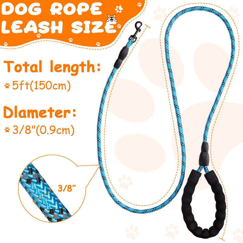 3 Pieces 5 FT Dog Leash with Highly Reflective Rope Dog Leash with Comfortable Padded Handle Strong Nylon Rope Dog Leashes for Small Medium and Large Dogs - PawsPlanet Australia