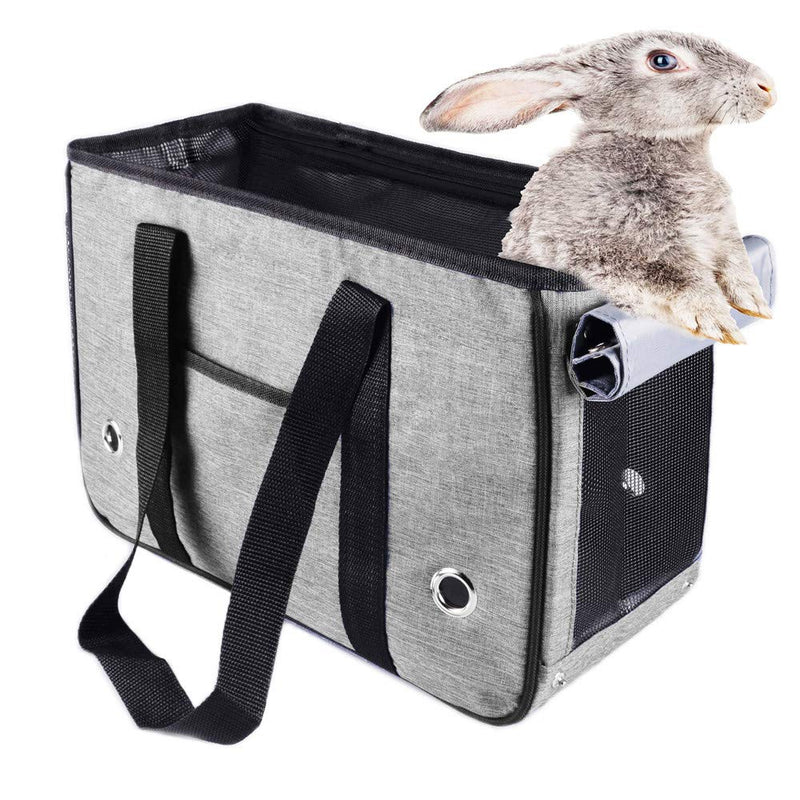 KAMEIOU Travel Small Pet Bunny Ferret Cat Rabbit Carrier Bag Pocket Mat Breathable Mesh Window Curtain Outdoor Portable Small Pets Carriers for Small Dogs Rabbits Cats Carrier Shoulder Hand Bag Canvas Grey - PawsPlanet Australia