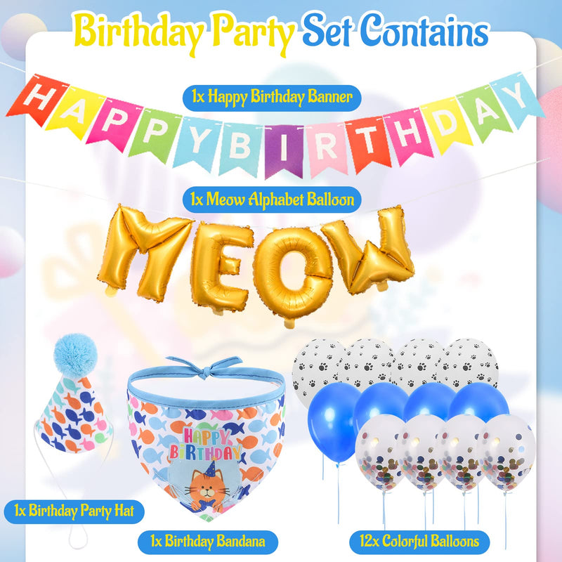 EXPAWLORER Cat Birthday Party Supplies- Cat Birthday Hat Bandana Balloons,Cute Banner Decorations for Kitten,Puppy - PawsPlanet Australia