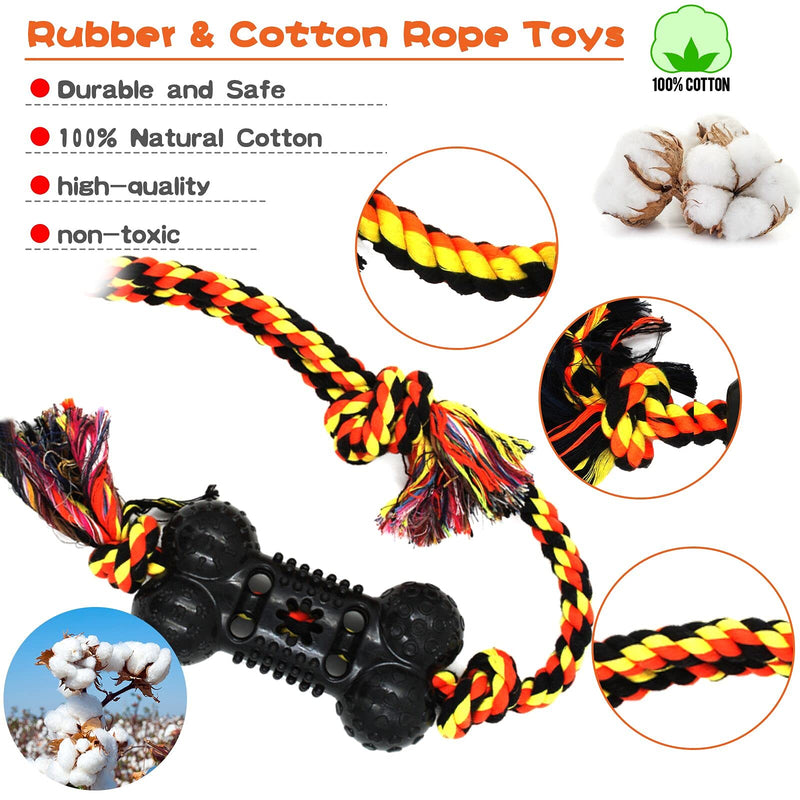 Yipetor Durable Dog Chew Toys 6 Pack, Cotton Rope Rubber Balls Chew Toy, Indestructible, Convex Design for Puppy Small Medium Large Dogs, Tug of War, Fetching, Puppy Teething Toy for Boredom, Gift - PawsPlanet Australia