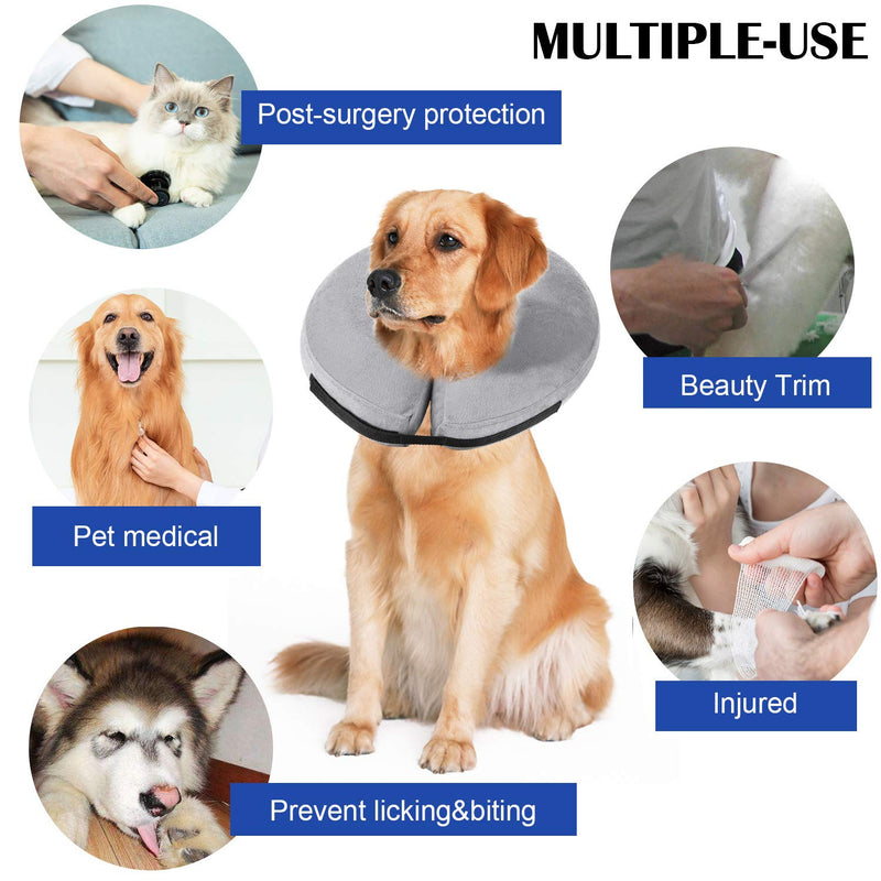 WANTRYAPET Protective Inflatable Collar, Inflatable Comfy Cone for Dogs and Cats, Soft Dog Cone After Surgery Pet Recovery Collar Prevent Dogs from Biting & Scratching X-Large (Neck: 19″ - 25″) Grey - PawsPlanet Australia