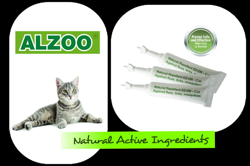 ALZOO Pesticide Free - Natural Flea and Tick Repellent Spot-on for Cats - 3 Easy-on applicators - Repels Fleas, Ticks, dust-Mites, Mosquitoes (Three 1 Month Applications) - PawsPlanet Australia