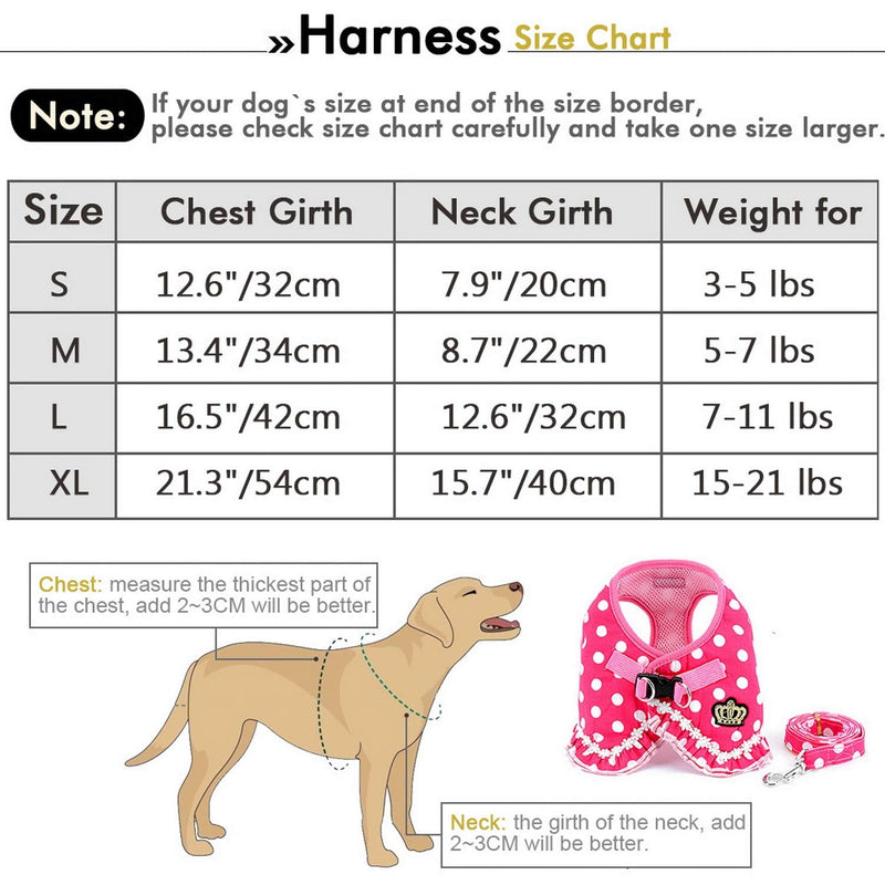 SELMAI Puppy Cat Small Girl Dog Dots Vest Harness Leash Set Mesh Padded No Pull Lead (Size Run Small,Please Check Size Details Carefully Before Purchase) S(Bust: 12.6";for 3-5Lbs) Black - PawsPlanet Australia