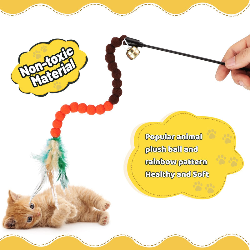 6 Pieces Cat Wand Interactive Cat Wand Toys with Feather and Bell Safe Cat Catcher Teaser Stick Toy Colorful and Sounding Rainbow Wand Toys for Kittens Training Pets Exerciser - PawsPlanet Australia