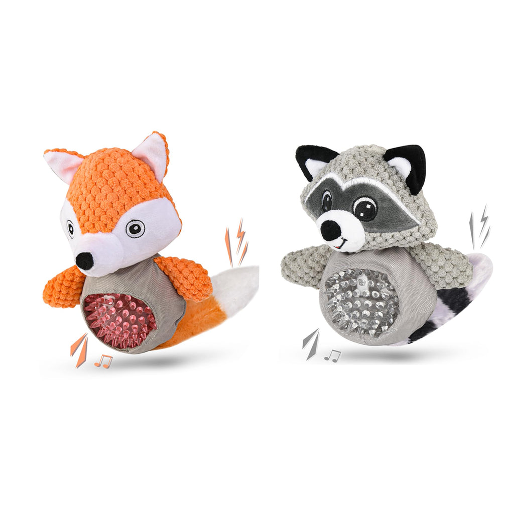 Wookiwuki Fox & Raccoon Dog Toys Small Dogs, Pack of 2 Durable Chew Toys Squeaky Toys, Pet Training and Entertainment - Fox & Raccoon F & Wa - PawsPlanet Australia