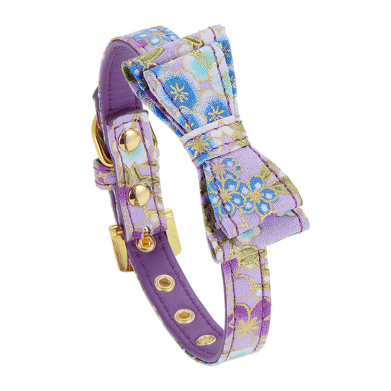 LOVPE Gold Flash Diamond Buckle Pet Canvas Floral Pattern Printed Padded Adjustable Puppy/Kitten Artistic Collar Handmade Elegant Bow Tie for Small Dogs/Cats (XS (Neck for 8-11 inch), Purple) XS (Neck for 8-11 inch) - PawsPlanet Australia