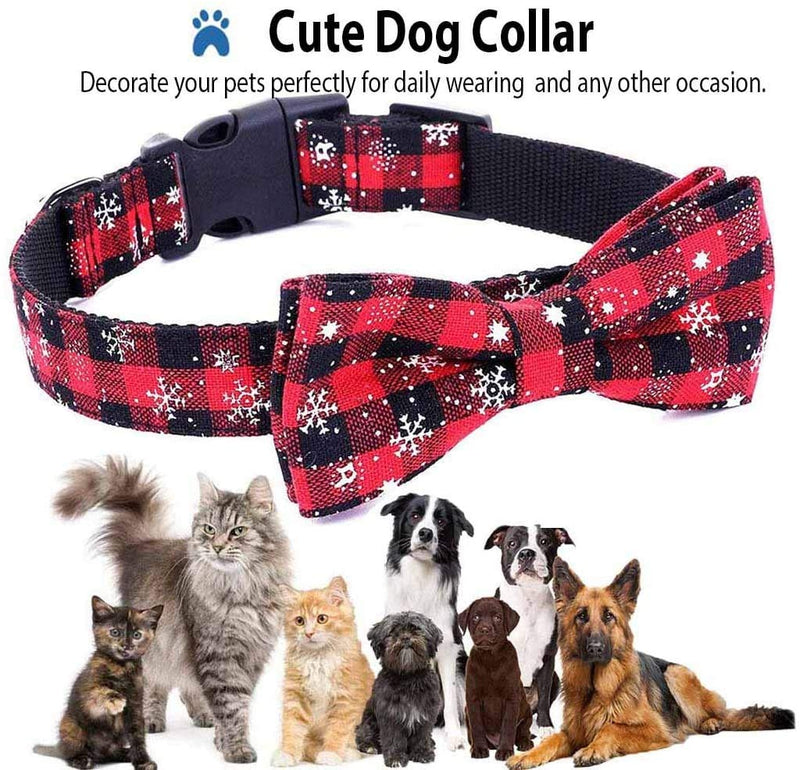 Moonpet Xmas Christmas Dog Collar with Bow Tie - 100% Cotton Nylon Design Adjustable Handmade Dog Collar - Cute Fashion for Small Medium Large Dogs-M M:neck 15 "- 19 ", ,1.0’’ width - PawsPlanet Australia