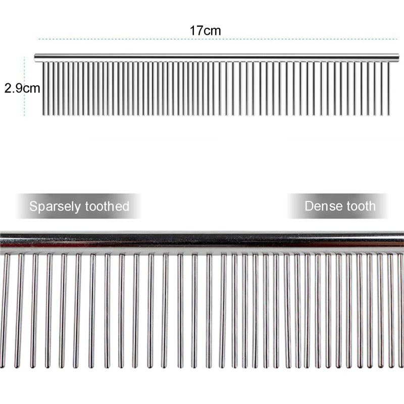 lumcov dog combs 2-in-1 stainless steel pet comb, pet steel comb with rounded ends, stainless steel teeth, for removing tangles and knots (6.7 inches) silver - PawsPlanet Australia
