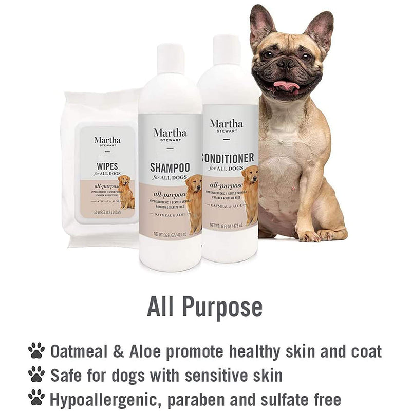 Martha Stewart for Pets All-Purpose Dog Shampoo and Conditioner for Dogs with Oatmeal and Aloe, 16 Oz - Oatmeal Dog Shampoo, Dog Grooming Supplies, Martha Stewart Dog Bathing Supplies, Dog Wash 16 ounces - PawsPlanet Australia