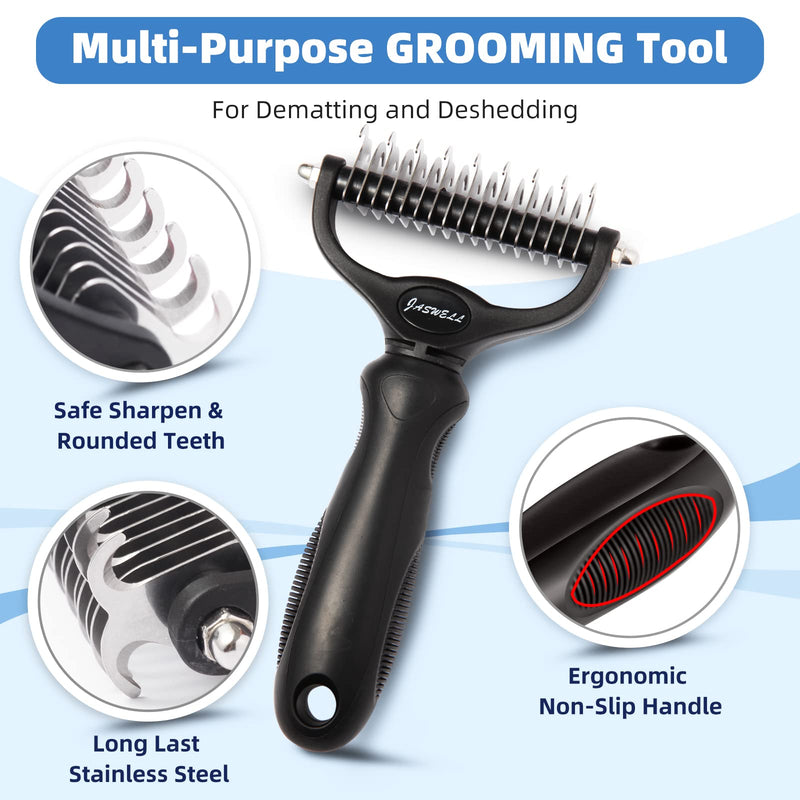 JASWELL Pet Grooming Tool Dematting Comb for Dogs& Cats 2 Sided Undercoat Rake for Easy Mats &Tangles Removing(black) black - PawsPlanet Australia
