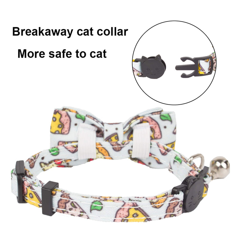 ADOGGYGO Cat Collar Breakaway with Cute Bow Tie Bell - 2 Pack Kitten Collar with Removable Bowtie Sushi Donuts Hamburg Pizza Pattern Cat Bow tie Collar for Cat Kitten Kitty Puppy Pizza & Donuts - PawsPlanet Australia