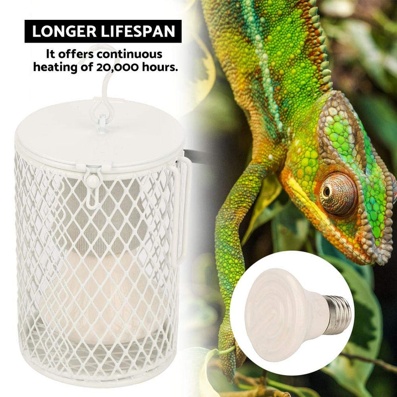 [Australia] - Reptile Heat Lamp with Guard, Ceramic Heat Emitter Basking Heater Lamp for Turtle, Snakes, Lizards, Frogs, Chicks with Power Switch&Anti-Biting Hanging Hook Design, 100W(White) 