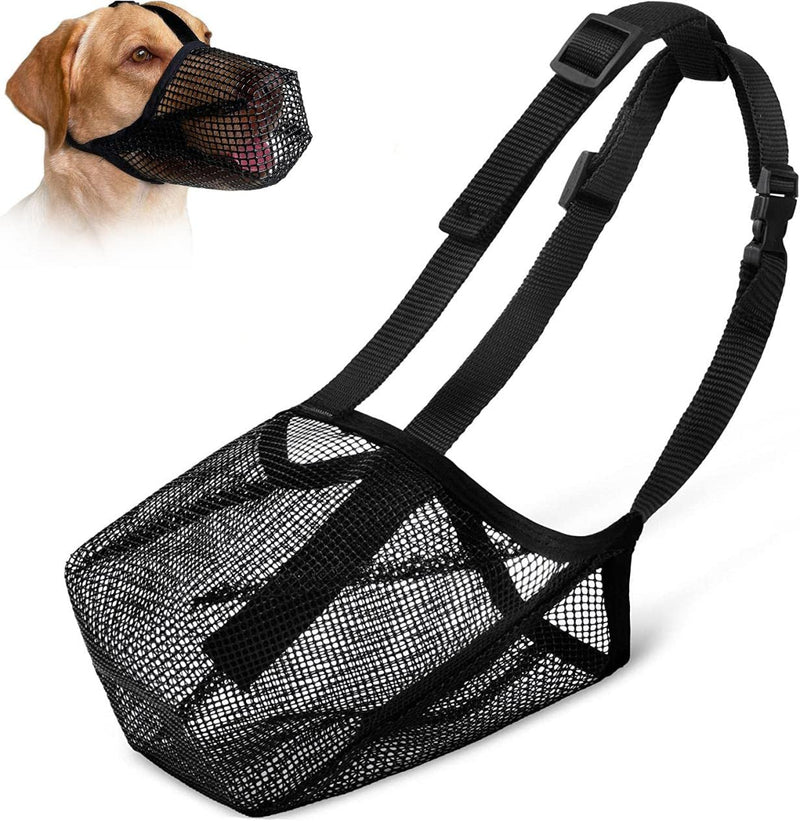 Muzzle for dogs, dog muzzle with rounded mesh, nylon net muzzle with safety straps for small, adjustable breathable mesh muzzle, pet mask, dog training muzzle (L, black) - PawsPlanet Australia