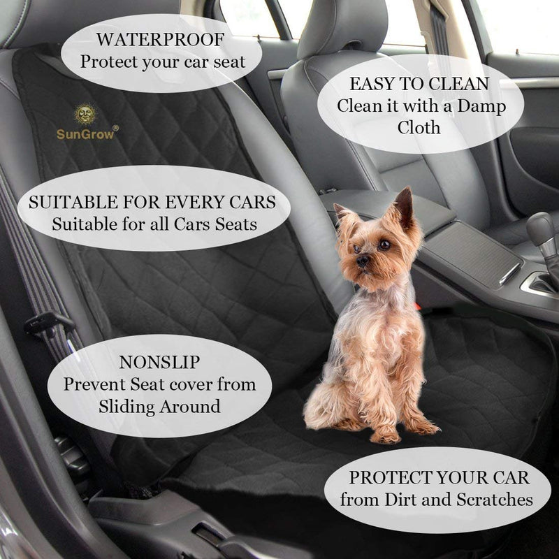 [Australia] - SunGrow Dog Front Seat Car Cover, 40x20 Inches, Waterproof, Non-Slip Back, Vehicle Seat Protection from Falling Dog Hair, Soiling, Mud, Sand, Sweat and Kids' Mess, Black 