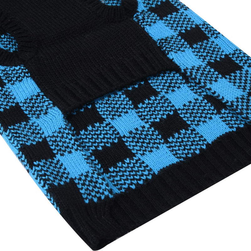 [Australia] - PUPTECK Dog Sweater Plaid Style Pet Cat Winter Knitwear Warm Clothes M Blue & Black 