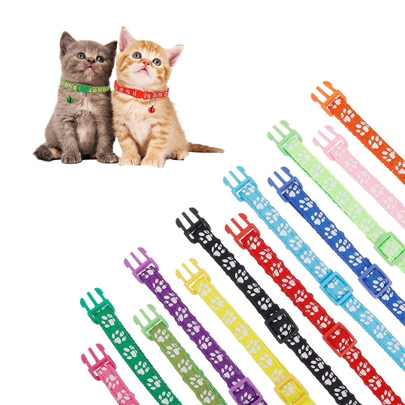 Pack of 12 cat collars, safety clasp, cat collars with bells, reflective cat collars, colorful cat collars, adjustable cat collar, for cats and puppies, rabbits - PawsPlanet Australia