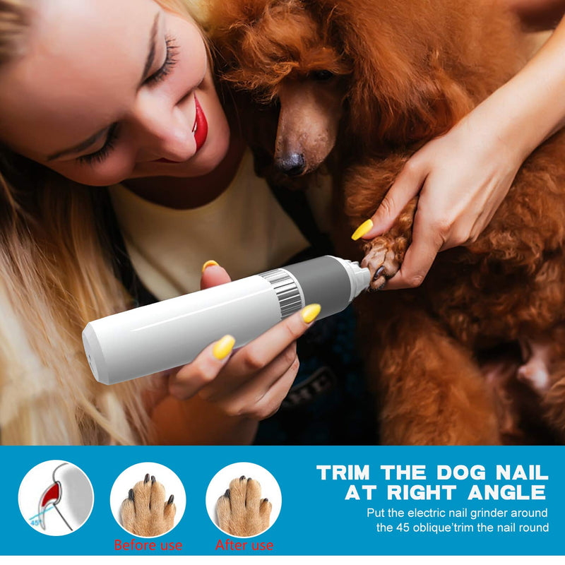 [Australia] - Pet Dog Nail Grinder Upgraded - Professional Electric Painless Pet Nail Trimmer with Stepless Speed Regulation, Rechargeable Paw Trimmer for Small Medium Large Dogs Cats Paw Grooming, Trimming White 