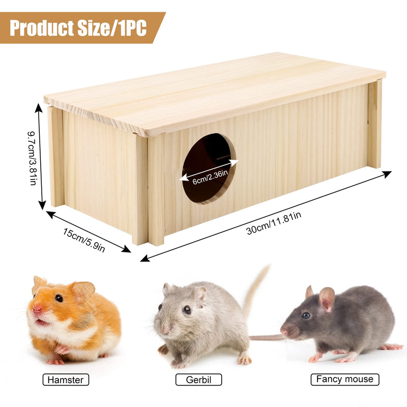 Hamster Wood House 2 Chambers Guinea Pig House for Cage Pet Wooden House Small Animal Habitat Décor Natural Wooden Hamster Hideaway House Wood Cabin for Small Pets Chinchilla Rat Gerbils Rectangle - PawsPlanet Australia