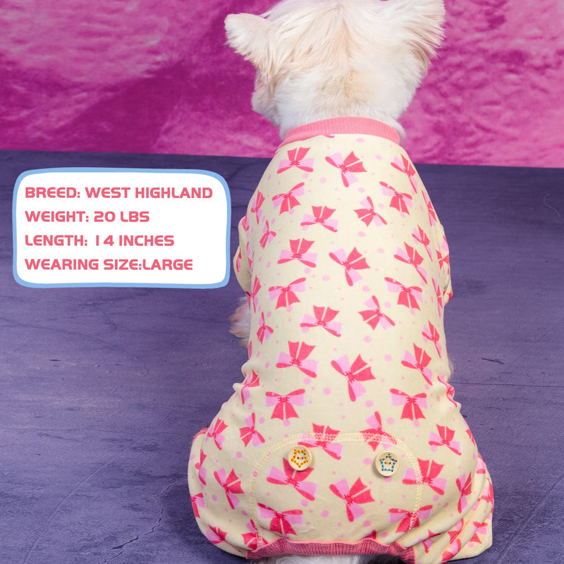 KYEESE Dog Pajamas Stretchy Soft Dog Onesie Pjs for Dogs Hair Shedding Cover Doggie Jammies X-Small (Pack of 1) Bowknot Pink - PawsPlanet Australia