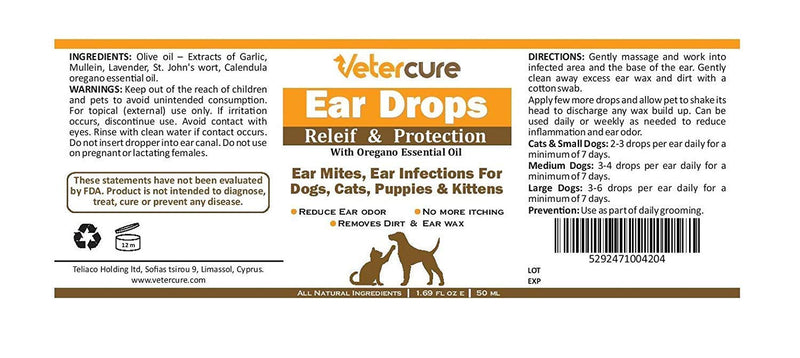 Vetercure Ear Drops For Any Pet- Relieve Your Pet From Ear and Reduce Odor In Just One Week-100% Natural Formula Tasted For Its Quality & Effectiveness - PawsPlanet Australia