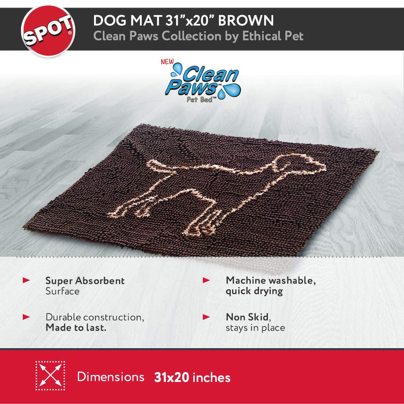 SPOT Chenille Microfiber Dog Door Mat | Pet Door Mat | Super Absorbent Door Mat | Machine Washable, Durable, Rubber Bottom, Non-Skid Doormat for Pets | 31x20 |Clean Paws, Brown, 31" x 20" (50006) - PawsPlanet Australia