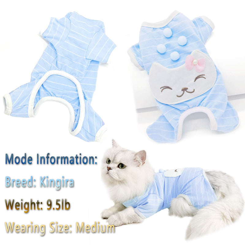 CAISANG Pet Pajamas Jumpsuit Dog Shirts for Small Medium Girls Puppy T-Shirts Soft Cotton Doggy Clothes Four Legs Apparel Cute Cat Onesies Cat Jumpsuits Comfortable Outfits Summer Winter Clothing X-Small Blue - PawsPlanet Australia