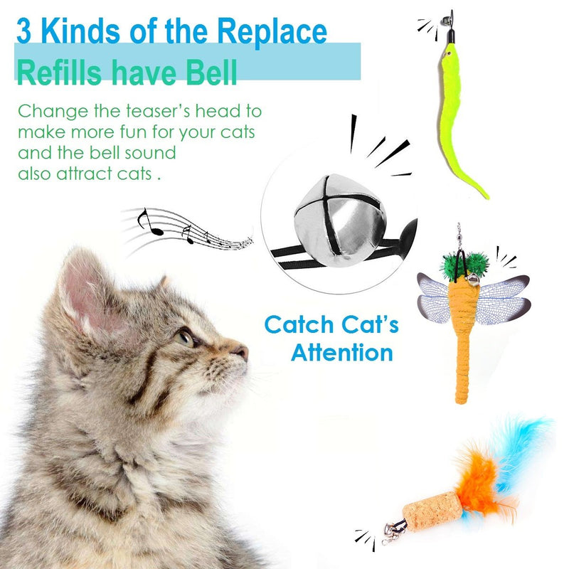 Wineecy 8 Pcs Cat Feather Toy, Cat Toy Wand, Teaser Wand Toy Set, Cat Toys Interactive Retractable Wand Rod with Assorted Feather Toy for Exercising Kitten or Cat (Double Wand) - PawsPlanet Australia