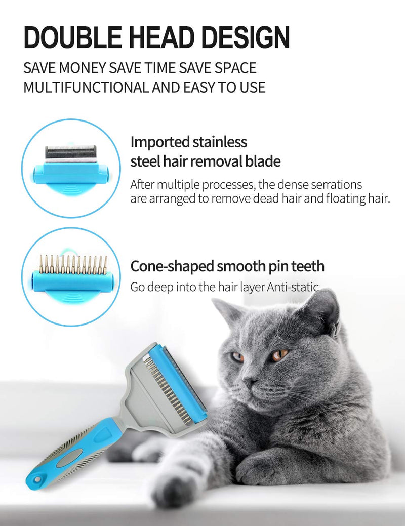 Molangfushi Professional De-shedding Tool,Pet Grooming Brush 2 in 1 Dual Head,for Breeds of Dogs, Cats with Short or Long Hair, Small, Medium and Large Undercoat deShedding Tool 7.7*20.5cm - PawsPlanet Australia