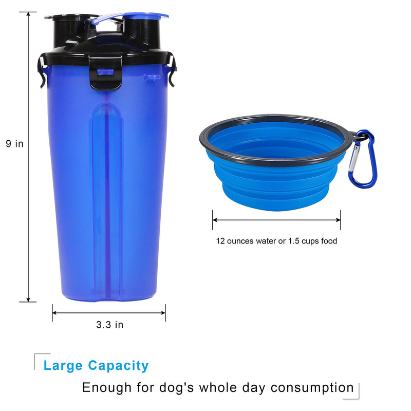 UPSKY Dog Water Bottle Dog Bowls for Traveling Pet Food Container 2-in-1 with Collapsible Dog Bowls, Outdoor Dog Water Bowls for Walking Hiking Travelling Blue - PawsPlanet Australia