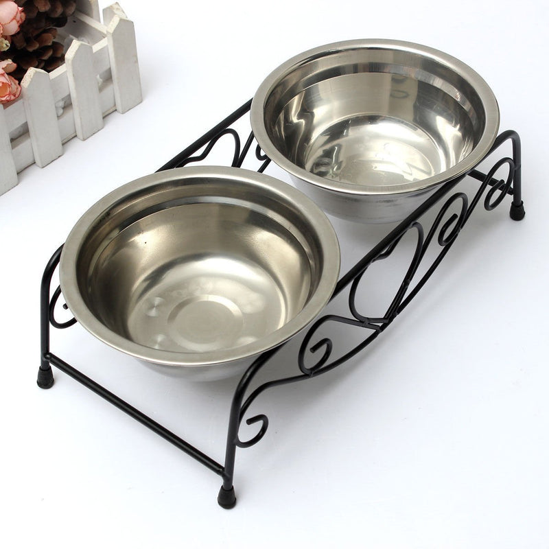 ZJchao Stainless Steel Double Set Dog Bowl with Bowl Stand and 2 Dog Bowls Water Bowl and Feeding Bowl for Cats Dogs Pets - PawsPlanet Australia