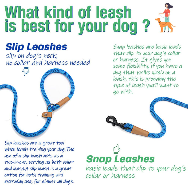 lynxking Dog Leash Slip Rope Lead Leash Strong Heavy Duty Braided Rope No Pull Training Lead Leashes for Medium Large and Small Dogs Small 3/8in x 6ft Blue - PawsPlanet Australia