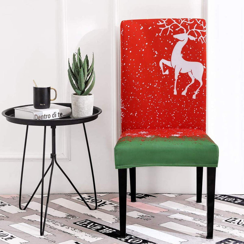 Christmas Dining Chair Covers,Soft Fabric Removable Washable Kitchen Chair Covers Protector Christmas Decoration for Home Hotel Dining Room Ceremony Banquet Wedding Party Restaurant 4 PCS Red&green - PawsPlanet Australia